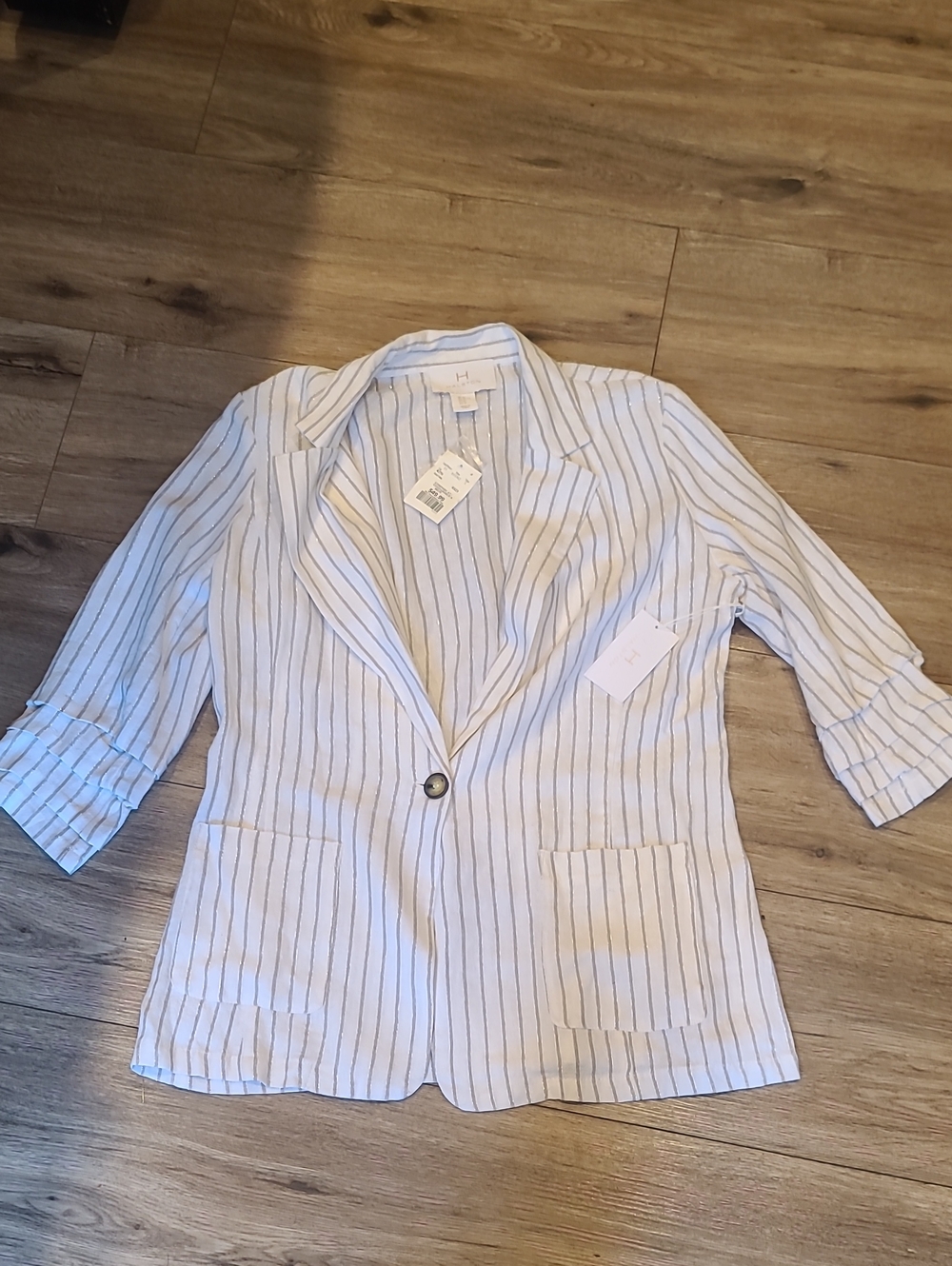 NWT Halston Pinstripe Blazer with Metallic Thread Detail Xl